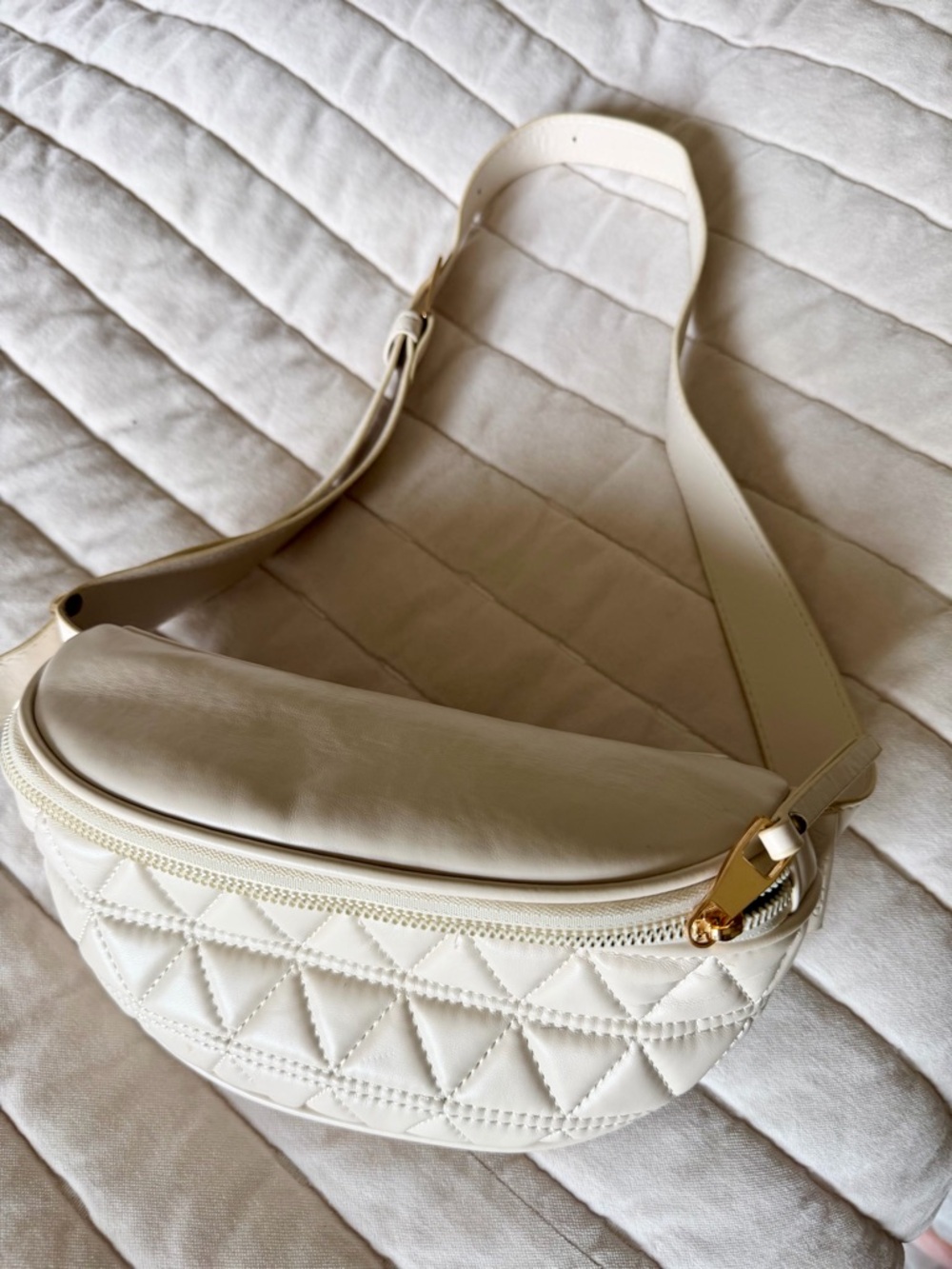 Anpter Cream Quilted Belt Bag Fanny Pack Crossbody Waist Bag Ivory